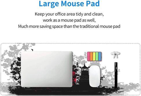 Mouse Pad Japanese Style Ink Painting Pattern, Large Desk Mat, XXL Gaming Keyboard Mat, Non-Slip Rubber Base, Big Extended Desk Protector for Home Office, 31.5x12 inch in Kuwait