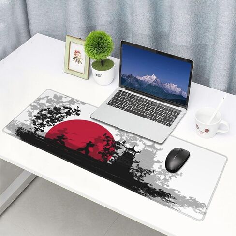 Mouse Pad Japanese Style Ink Painting Pattern, Large Desk Mat, XXL Gaming Keyboard Mat, Non-Slip Rubber Base, Big Extended Desk Protector for Home Office, 31.5x12 inch in Kuwait
