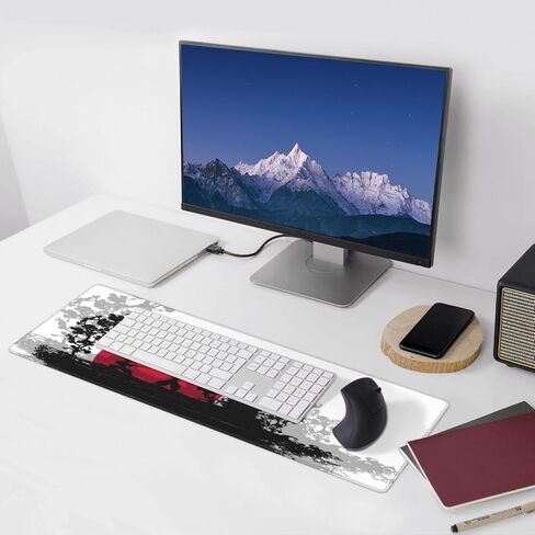 Mouse Pad Japanese Style Ink Painting Pattern, Large Desk Mat, XXL Gaming Keyboard Mat, Non-Slip Rubber Base, Big Extended Desk Protector for Home Office, 31.5x12 inch in Kuwait