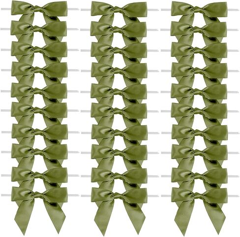 50 Pcs 3.5" Sage Green Satin Ribbon Bows, Pre-Tied Mini Twist Tie Craft Bows for Treat Bags, Cake Pops - Baby Shower Premade Wire Bowknot for Gift Wrapping Birthday Wedding Party Favors in Saudi Arabia