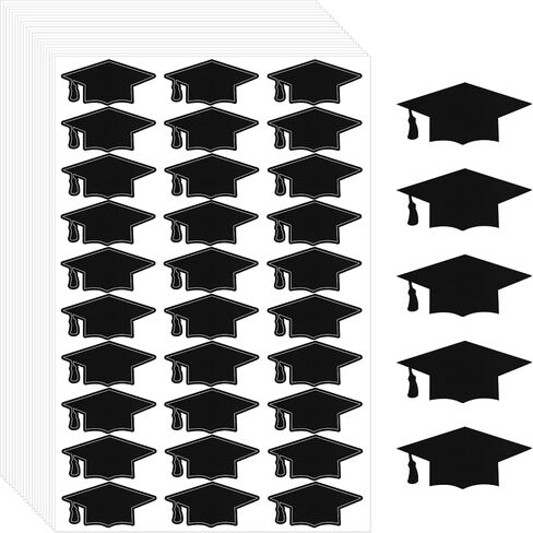 Graduation Cap Stickers, 600 PCS Black Graduations Hat Stickers 2025, Self-Adhesive Graduations Envelope Sealing Labels Sticker, Congrats Grad Cap Decals Class of 2025 for Graduation Party Decorations in Kuwait