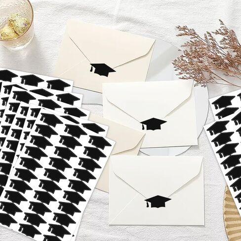 Graduation Cap Stickers, 600 PCS Black Graduations Hat Stickers 2025, Self-Adhesive Graduations Envelope Sealing Labels Sticker, Congrats Grad Cap Decals Class of 2025 for Graduation Party Decorations in Kuwait