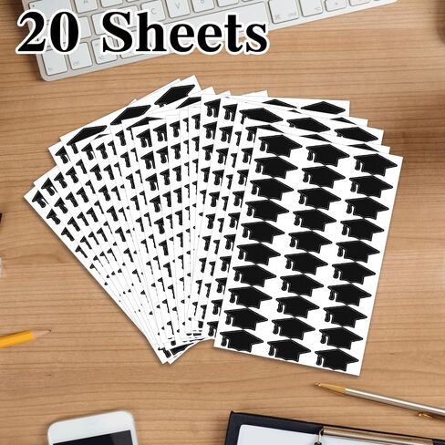 Graduation Cap Stickers, 600 PCS Black Graduations Hat Stickers 2025, Self-Adhesive Graduations Envelope Sealing Labels Sticker, Congrats Grad Cap Decals Class of 2025 for Graduation Party Decorations in Kuwait