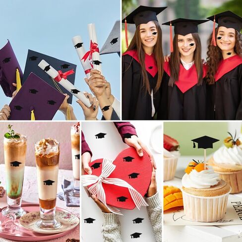 Graduation Cap Stickers, 600 PCS Black Graduations Hat Stickers 2025, Self-Adhesive Graduations Envelope Sealing Labels Sticker, Congrats Grad Cap Decals Class of 2025 for Graduation Party Decorations in Kuwait