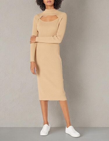 The Drop Women's Chantal Midi Bodycon Fitted Cutout Rib Dress in Saudi Arabia