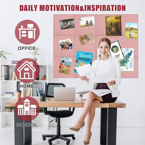 Large Cork Board Alternative 48" X 36" Bulletin Board - 12 Pack Removable Felt Wall Tiles with 30 pushpins, Large Cork Boards for Walls Cork Board for Office Pin Board Tack Board - Pink in Saudi Arabia