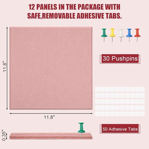 Large Cork Board Alternative 48" X 36" Bulletin Board - 12 Pack Removable Felt Wall Tiles with 30 pushpins, Large Cork Boards for Walls Cork Board for Office Pin Board Tack Board - Pink in Saudi Arabia