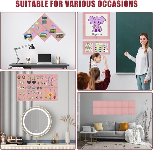 Large Cork Board Alternative 48" X 36" Bulletin Board - 12 Pack Removable Felt Wall Tiles with 30 pushpins, Large Cork Boards for Walls Cork Board for Office Pin Board Tack Board - Pink in Saudi Arabia