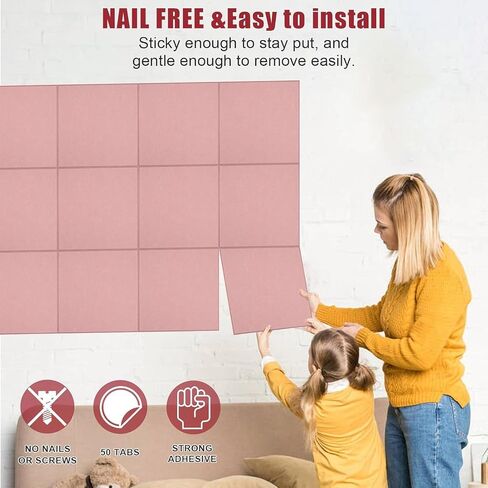 Large Cork Board Alternative 48" X 36" Bulletin Board - 12 Pack Removable Felt Wall Tiles with 30 pushpins, Large Cork Boards for Walls Cork Board for Office Pin Board Tack Board - Pink in Saudi Arabia