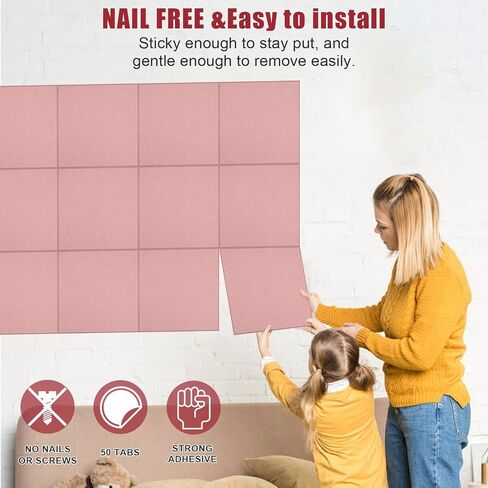 Large Cork Board Alternative 48" X 36" Bulletin Board - 12 Pack Removable Felt Wall Tiles with 30 pushpins, Large Cork Boards for Walls Cork Board for Office Pin Board Tack Board - Pink in Saudi Arabia