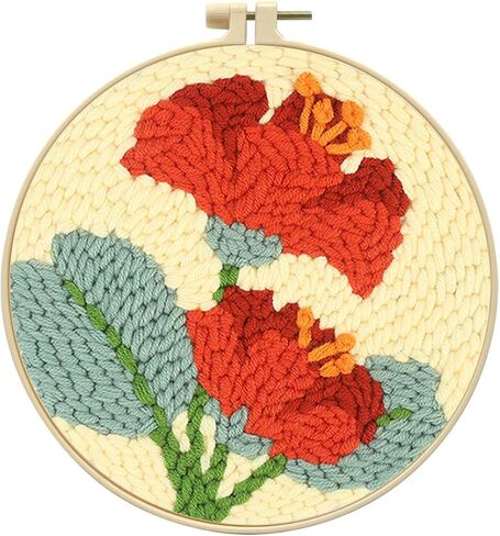 Zhenqing نابضة بالحياة نابضة بالحياة نية إبرة مجموعة تطريز | 29x29cm تصميم بلوم Red & Green مع Hoop & Tools | فن الملمس ثلاثي الأبعاد DIY للديكور المنزلي (Z95107C) in Kuwait