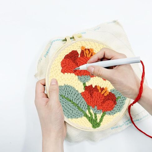 Zhenqing نابضة بالحياة نابضة بالحياة نية إبرة مجموعة تطريز | 29x29cm تصميم بلوم Red & Green مع Hoop & Tools | فن الملمس ثلاثي الأبعاد DIY للديكور المنزلي (Z95107C) in Kuwait