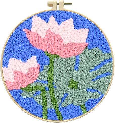 Zhenqing نابضة بالحياة نابضة بالحياة نية إبرة مجموعة تطريز | 29x29cm تصميم بلوم Red & Green مع Hoop & Tools | فن الملمس ثلاثي الأبعاد DIY للديكور المنزلي (Z95107C) in Kuwait