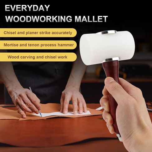 مطرقة نحت جلدية محترفة من رونغون - رأس نايلون شاق مع مقبض خشبي للجلد DIY ، ختم أدوات جلد البقر (مطرقة بيضاء) (مطرقة بيضاء) in Saudi Arabia