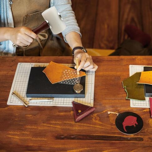 مطرقة نحت جلدية محترفة من رونغون - رأس نايلون شاق مع مقبض خشبي للجلد DIY ، ختم أدوات جلد البقر (مطرقة بيضاء) (مطرقة بيضاء) in Saudi Arabia