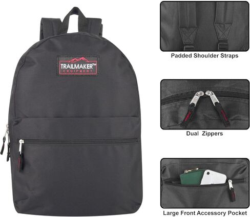 Trail maker Classic 17 inch Backpacks with Adjustable Padded Straps | School Backpacks for Girls, Boys (Black) in Saudi Arabia