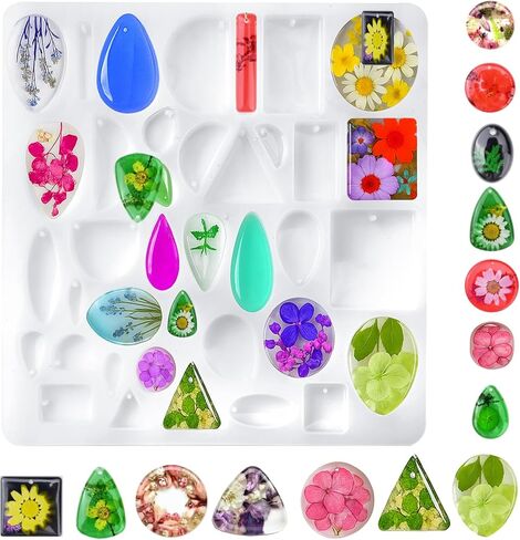 قوالب مجوهرات الراتنج ، 1 PCS قالب السيليكون للراتنجات ، 38 راتنجات تجويف طقم صنع المجوهرات ، قوالب راتنج الايبوكسي سيليكون لصنع المجوهر in Kuwait