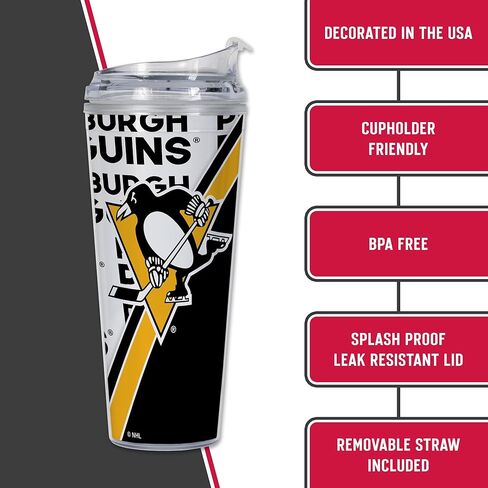 Rico Industries NHL Hockey Vegas Golden Knights 24oz Acrylic Tumbler with Hinged Lid, Officially Licensed Double Wall Tumbler with Straw in Saudi Arabia