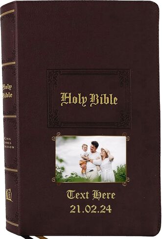 Personalized Vintage Bible with Custom Photo & Text, KJV, King James Version, Red Letter Edition, Large Comfort Print, Faux Leather in Saudi Arabia
