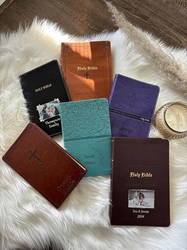 Personalized Vintage Bible with Custom Photo & Text, KJV, King James Version, Red Letter Edition, Large Comfort Print, Faux Leather in Saudi Arabia