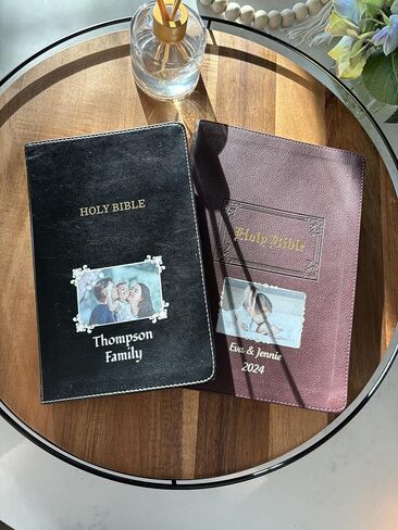 Personalized Vintage Bible with Custom Photo & Text, KJV, King James Version, Red Letter Edition, Large Comfort Print, Faux Leather in Saudi Arabia