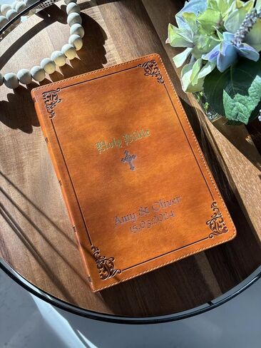 Personalized Vintage Bible with Custom Photo & Text, KJV, King James Version, Red Letter Edition, Large Comfort Print, Faux Leather in Saudi Arabia