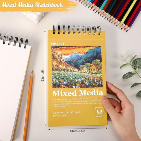 4 Pack Mixed Media Sketchbook, 9x12 inches Drawing Paper Sketch Book, 98lb/160gsm Heavyweight Spiral Bound Sketch Pads, Suitable for Wet and Dry Media, Drawing, Painting, Sketching(200 Sheets) in Saudi Arabia