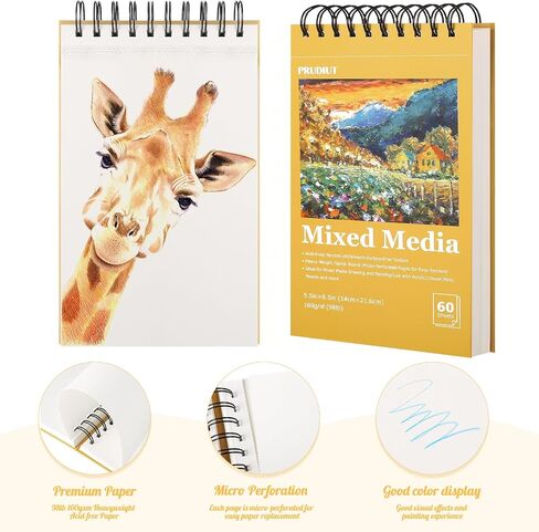 4 Pack Mixed Media Sketchbook, 9x12 inches Drawing Paper Sketch Book, 98lb/160gsm Heavyweight Spiral Bound Sketch Pads, Suitable for Wet and Dry Media, Drawing, Painting, Sketching(200 Sheets) in Saudi Arabia