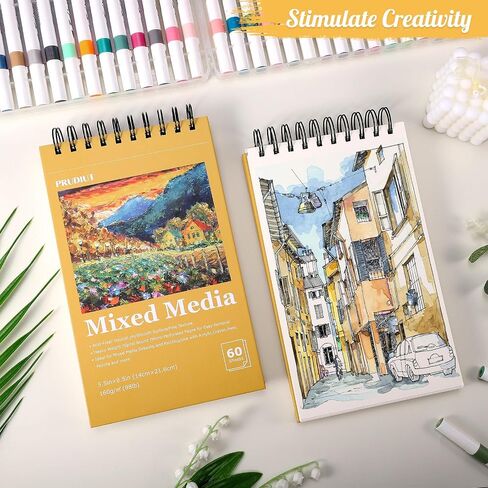 4 Pack Mixed Media Sketchbook, 9x12 inches Drawing Paper Sketch Book, 98lb/160gsm Heavyweight Spiral Bound Sketch Pads, Suitable for Wet and Dry Media, Drawing, Painting, Sketching(200 Sheets) in Saudi Arabia