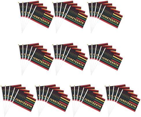 50 Pack Juneteenth Handheld Flags Sticks, Mini Juneteenth Celebrate Flags,Small Hand Waving Flags for Africa American Party Parades Event Decoration in Kuwait