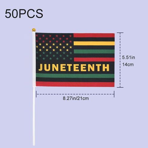 50 Pack Juneteenth Handheld Flags Sticks, Mini Juneteenth Celebrate Flags,Small Hand Waving Flags for Africa American Party Parades Event Decoration in Kuwait
