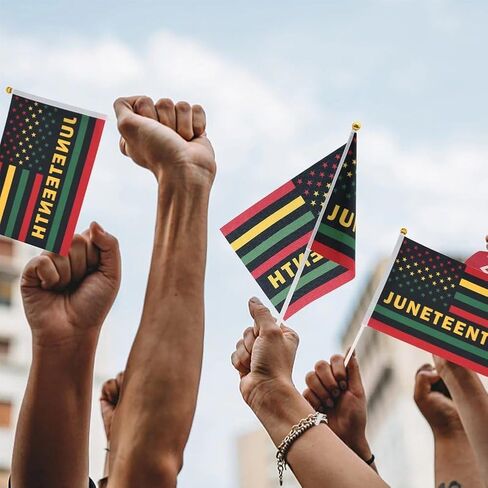 50 Pack Juneteenth Handheld Flags Sticks, Mini Juneteenth Celebrate Flags,Small Hand Waving Flags for Africa American Party Parades Event Decoration in Kuwait