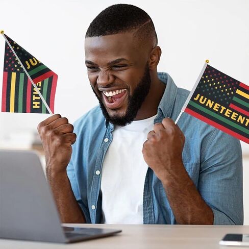 50 Pack Juneteenth Handheld Flags Sticks, Mini Juneteenth Celebrate Flags,Small Hand Waving Flags for Africa American Party Parades Event Decoration in Kuwait