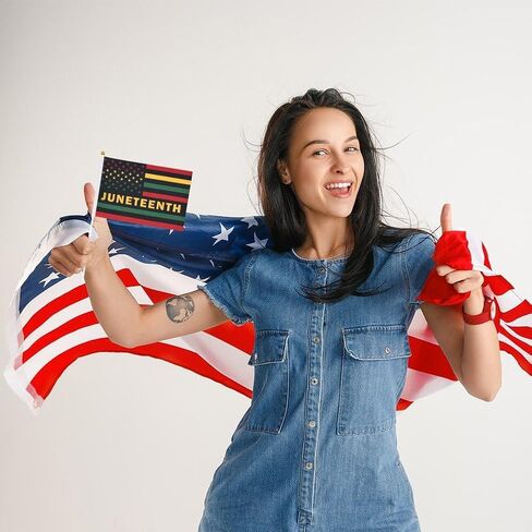 50 Pack Juneteenth Handheld Flags Sticks, Mini Juneteenth Celebrate Flags,Small Hand Waving Flags for Africa American Party Parades Event Decoration in Kuwait