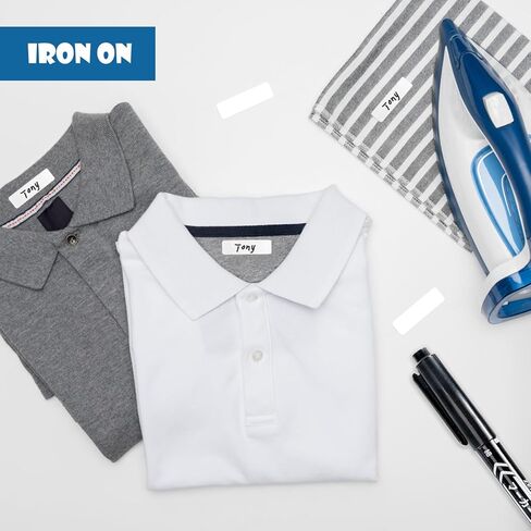 Writable Iron on Clothing Labels, Fabric Labels Name Tags for Daycare, Nursing Home, Camp, School, Laundry, Organizing, Washer & Dryer Safe, Pack of 100 - Size 0.5'' x 1.75'', with 1 Permanent Marker in Kuwait