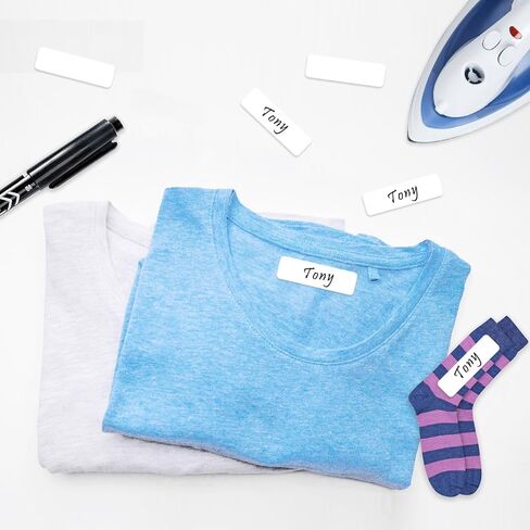 Writable Iron on Clothing Labels, Fabric Labels Name Tags for Daycare, Nursing Home, Camp, School, Laundry, Organizing, Washer & Dryer Safe, Pack of 100 - Size 0.5'' x 1.75'', with 1 Permanent Marker in Kuwait