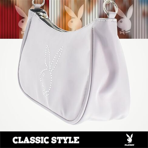 Concept One Playboy Shoulder Bag, Women's Purse Handbag with Rhinestone Carry Strap and Bunny Logo, Black in Saudi Arabia
