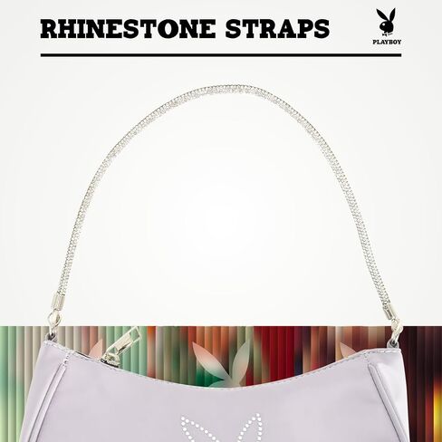 Concept One Playboy Shoulder Bag, Women's Purse Handbag with Rhinestone Carry Strap and Bunny Logo, Black in Saudi Arabia