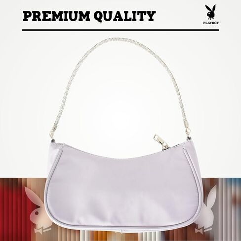 Concept One Playboy Shoulder Bag, Women's Purse Handbag with Rhinestone Carry Strap and Bunny Logo, Black in Saudi Arabia