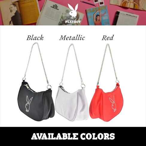 Concept One Playboy Shoulder Bag, Women's Purse Handbag with Rhinestone Carry Strap and Bunny Logo, Black in Saudi Arabia
