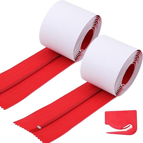 2pcs سحاب حاجز الغبار ، حماية غبار الباب الفوري القنب الذاتي القنب المزدوج السوستة الثقيلة مع ملحقات سستة بلاستيكية بنية البناء (أحمر) in Saudi Arabia