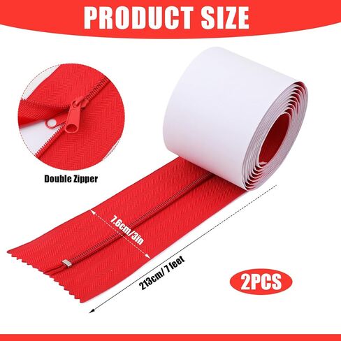 2pcs سحاب حاجز الغبار ، حماية غبار الباب الفوري القنب الذاتي القنب المزدوج السوستة الثقيلة مع ملحقات سستة بلاستيكية بنية البناء (أحمر) in Saudi Arabia