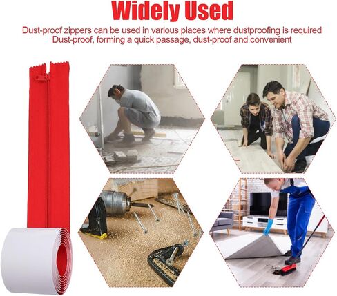 2pcs سحاب حاجز الغبار ، حماية غبار الباب الفوري القنب الذاتي القنب المزدوج السوستة الثقيلة مع ملحقات سستة بلاستيكية بنية البناء (أحمر) in Saudi Arabia