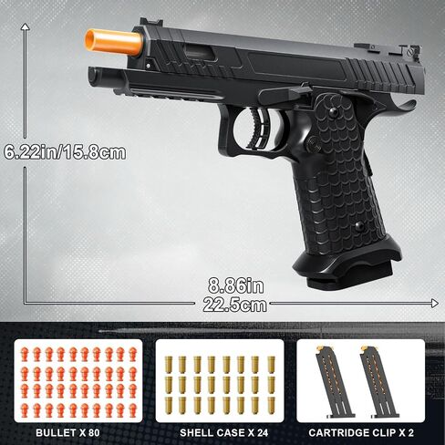 2011 Model Shell Ejecting Toy Gun with Soft Bullet – Realistic Toy Pistol Foam Blaster for Boys Kids Adults, Educational Fidget Play Gun Model for Halloween Christmas Birthday Gifts (Black+Black) in Saudi Arabia