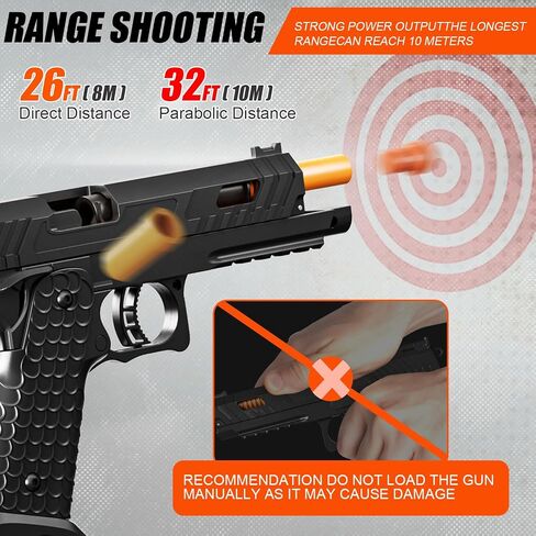 2011 Model Shell Ejecting Toy Gun with Soft Bullet – Realistic Toy Pistol Foam Blaster for Boys Kids Adults, Educational Fidget Play Gun Model for Halloween Christmas Birthday Gifts (Black+Black) in Saudi Arabia