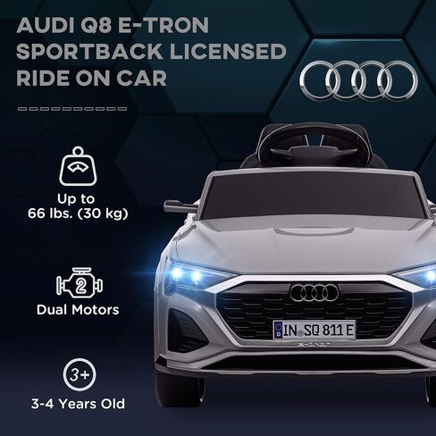 Qaba Audi Q8 E-Tron Sportback مرخصة من 12 فولت أطفال ركوب السيارة على السيارة ، سيارة كهربائية مدعومة بالبطارية مع التحكم عن بعد ، 4 عجلات تعليق الربيع ، بداية ناعمة ، المصابيح الأمامية LED ، قرن الموسيقى ، الرمادي in Saudi Arabia