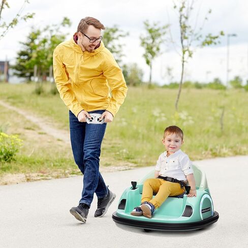 Qaba 12V Toddler Bumper Car Ride on Toy for Kids 1.5-5 Years Old, Baby Bumper Car with Remote Control, LED Lights, 360 Degree, Music, Green in Saudi Arabia