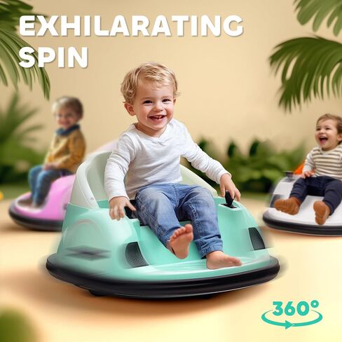 Qaba 12V Toddler Bumper Car Ride on Toy for Kids 1.5-5 Years Old, Baby Bumper Car with Remote Control, LED Lights, 360 Degree, Music, Green in Saudi Arabia