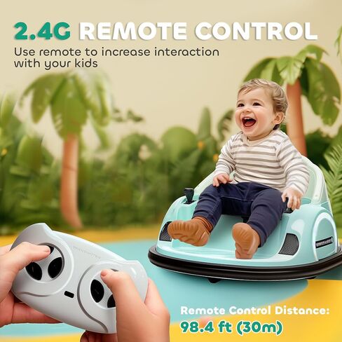 Qaba 12V Toddler Bumper Car Ride on Toy for Kids 1.5-5 Years Old, Baby Bumper Car with Remote Control, LED Lights, 360 Degree, Music, Green in Saudi Arabia