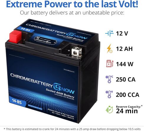 بطارية Chrome الآن YTX20L-BS صيانة اتصال لاسلكي بالهواتف الذكية بطارية بديلة مجانية لمركبات ATV والدراجات النارية والسكوتر وUTV: 12 فولت، 18 أمبير، محطة صامولة ومسمار (T3) in Kuwait